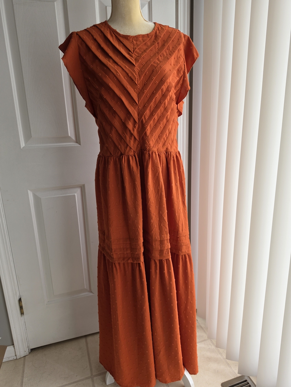 Textured Tiered Maxi Dress in Rust Orange